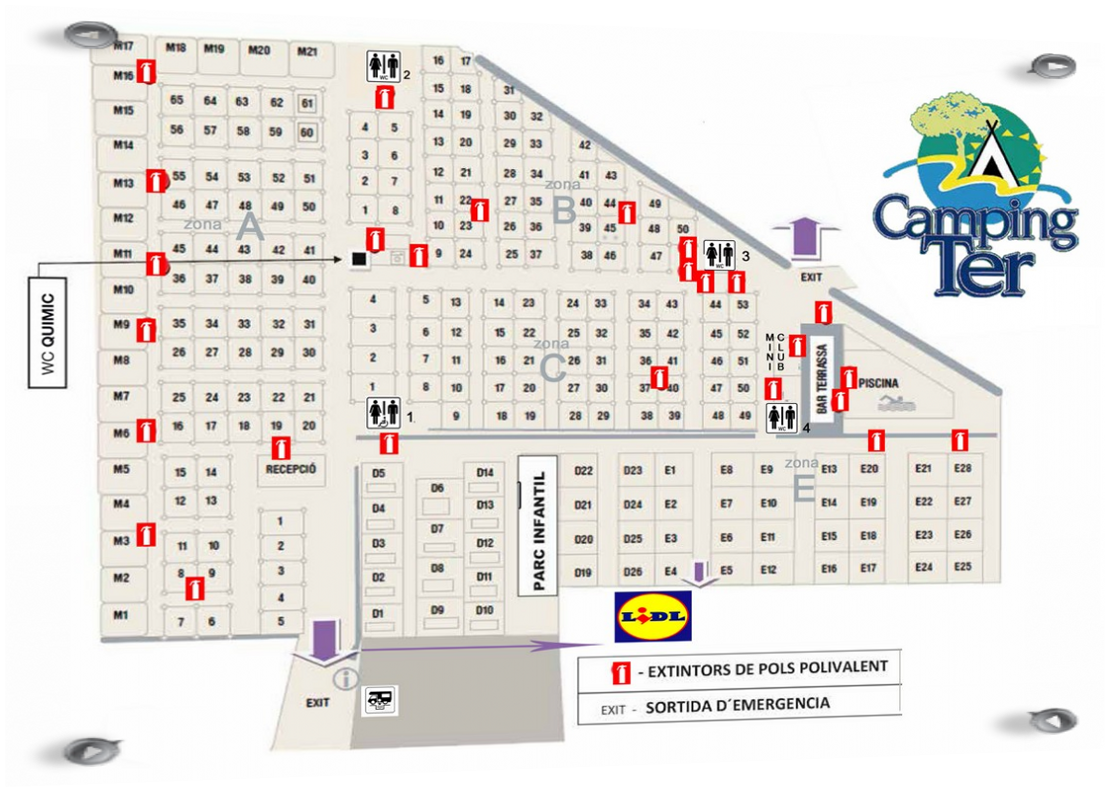 Map from camping ter with the number from the plots and the bungalows.