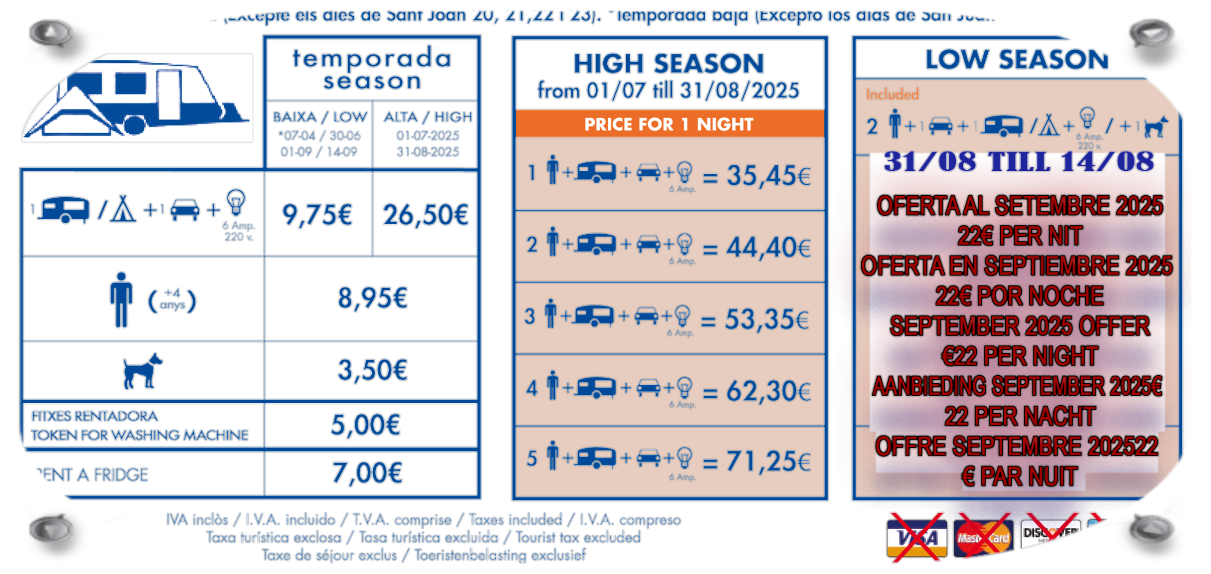 precios de parcela de camping en L´estartit.