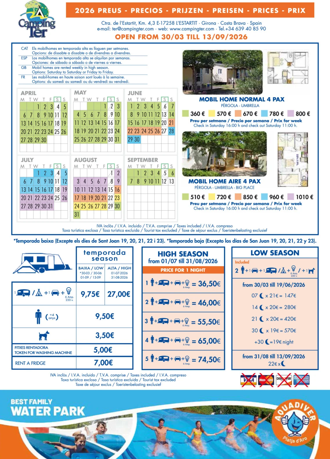 Price camping TER in L´Estartit, Torroella de Montgri, Costa Brava, Girona, Catalunya.