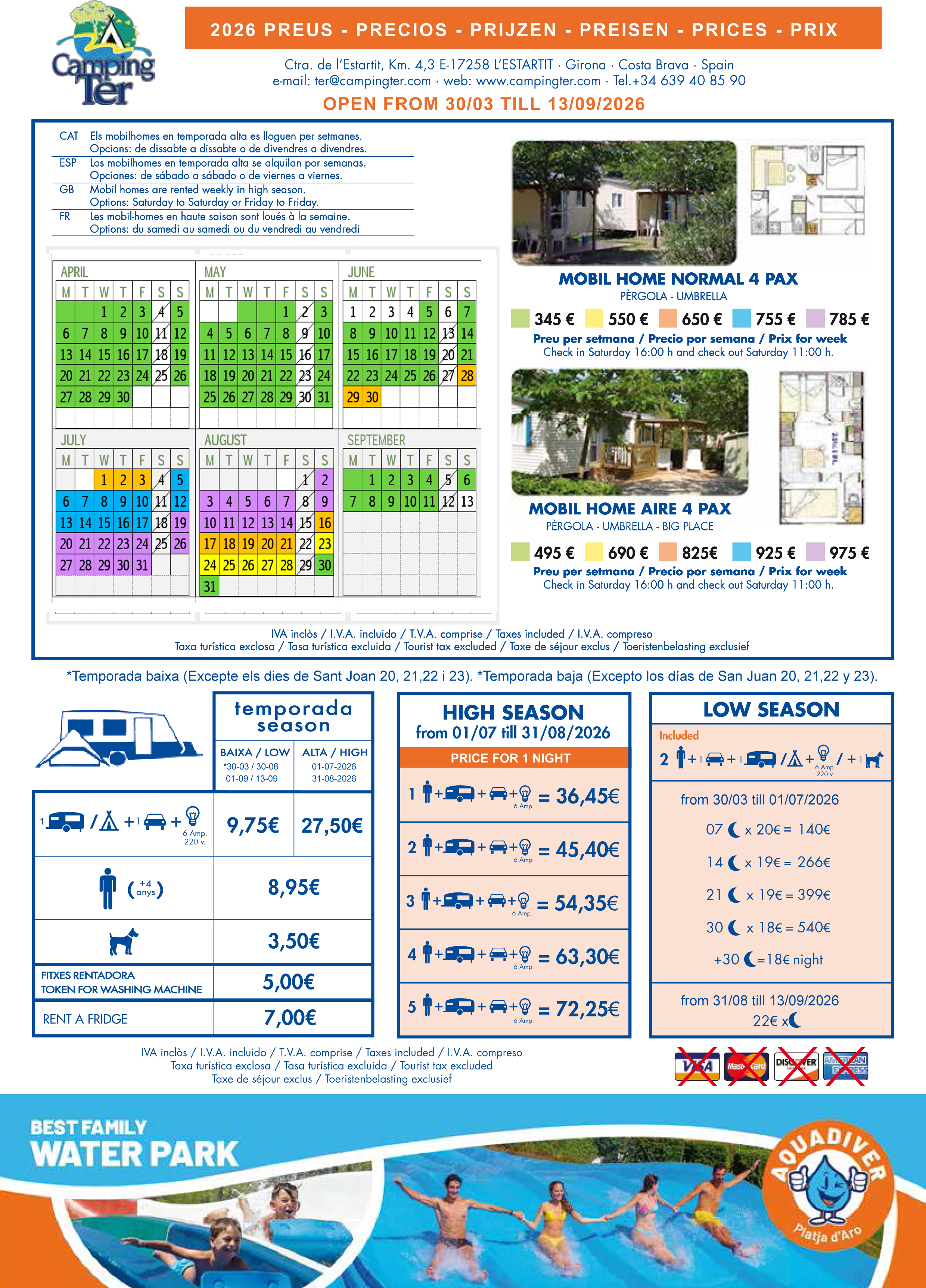Preus de parcel.la de camping a l´Estartit.